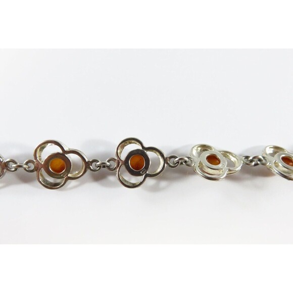 7 3/4" Modernist Sterling Silver Amber Cabochon Bracelet Lobster Clasp - Picture 9 of 12